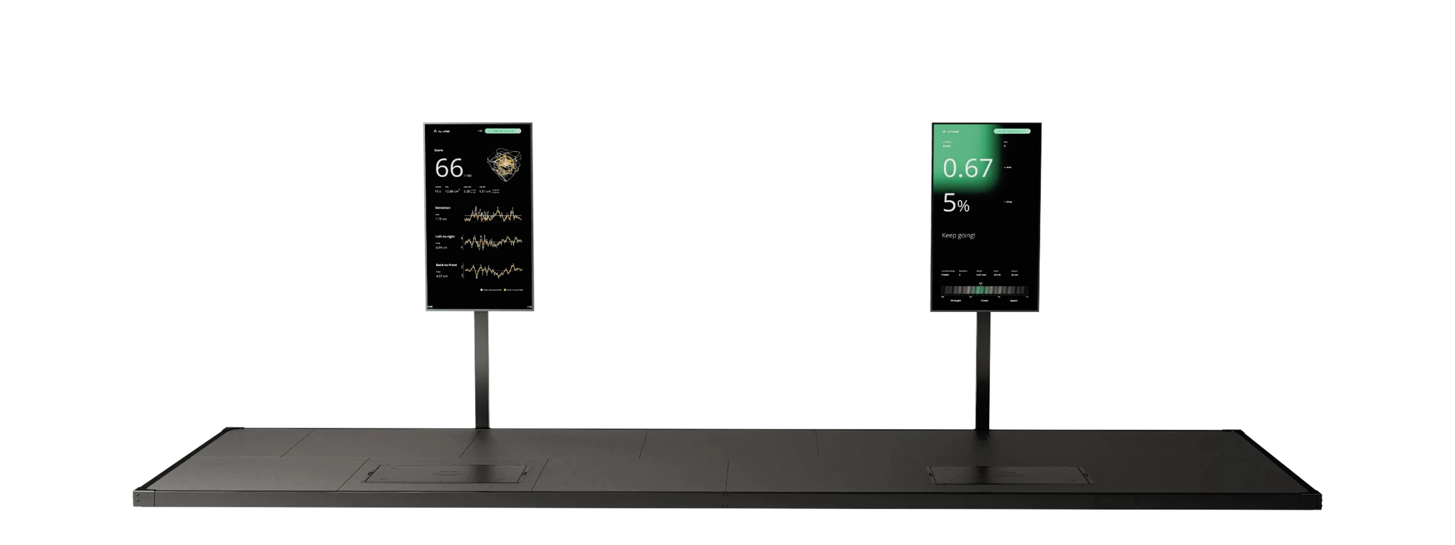Alphatek Double: a long platform with two measurement plates and two screens.
